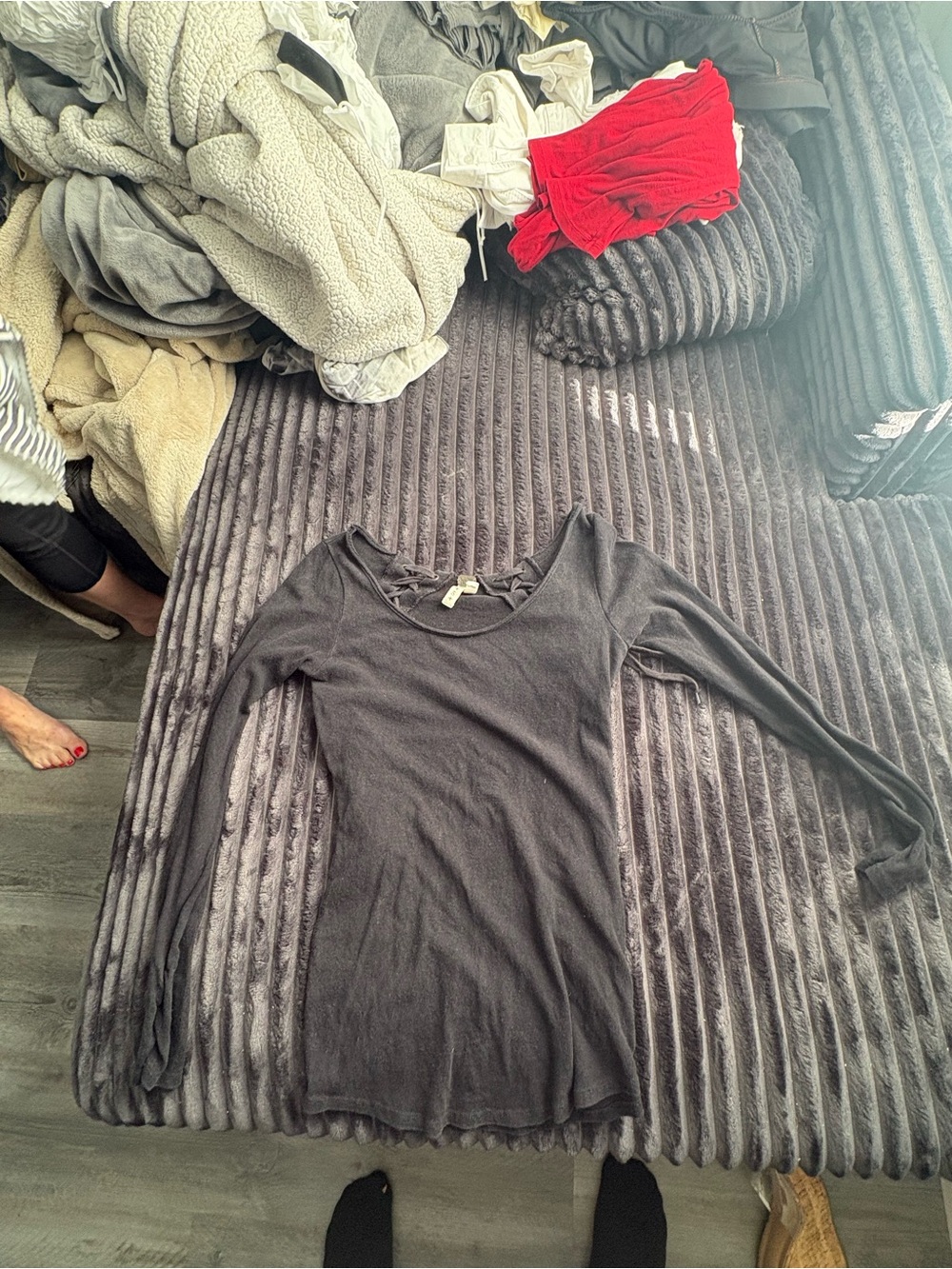 We The Free Long Sleeve Scoop Neck Top in black